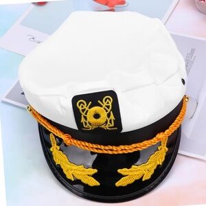 White and Black Captain's Hat with Gold Accents